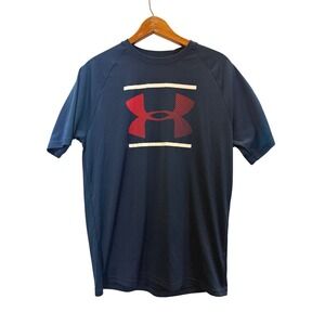 Under Armour T-Shirt Mens Large Navy Blue Graphic Logo Short‎ Sleeve Athletic